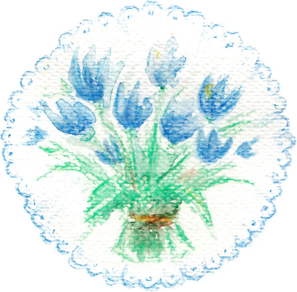 ilustraciones, imágenes clip art, dibujos animados e iconos de stock de watercolor ramo de tulipanes azul - plan flower arrangement single flower blue