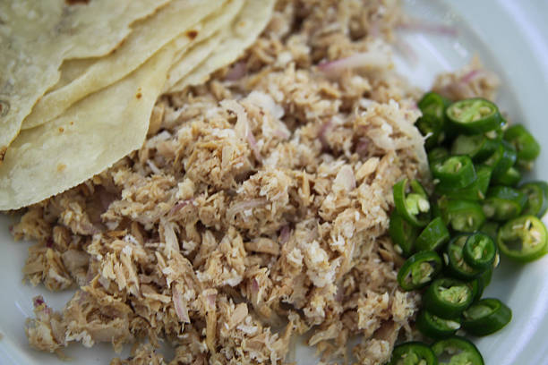 Traditional Maldivian Mashuni Food, consisting of Tuna Fish, Coconut, Green Chillie, Onion, Garlic and lime juice. It is served with Roshi, a flat thin bread similar to Indian Chapati