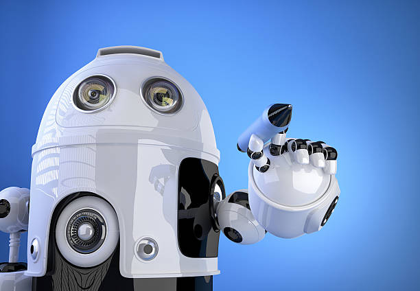 istock Robot writing with marker pen in the air. Technology concept. 474321894