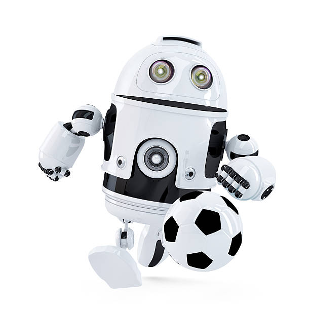 istock Robot playing football. Isolated. Contains clipping path 474325648