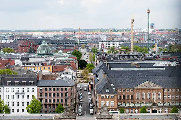 View of Copenhagen with a glanse of Tivoli on the right and the art museum Ny Carlsberg Glyptotek ion the left