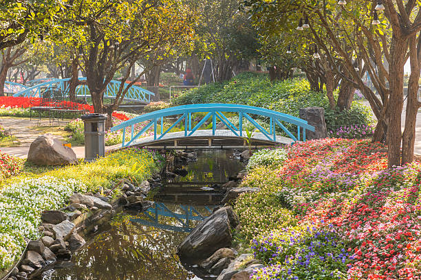 istock Blue wooden bridge in the garden 474326370