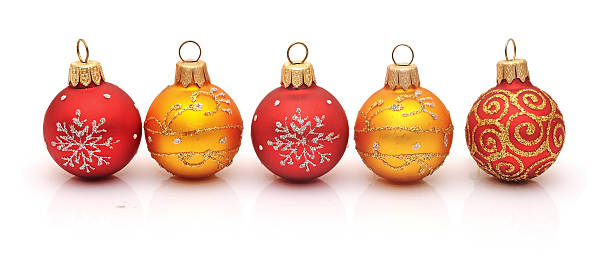 istock Christmas red baubles isolated on white background 474328693
