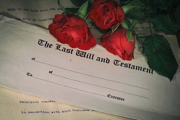 Last will and testament Last will and testament with red roses funeral planning stock pictures, royalty-free photos & images
