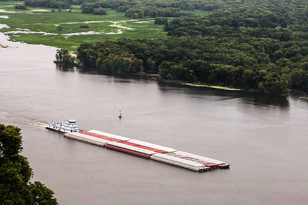 istock Barge with cargo on the Mississippi River 474335356