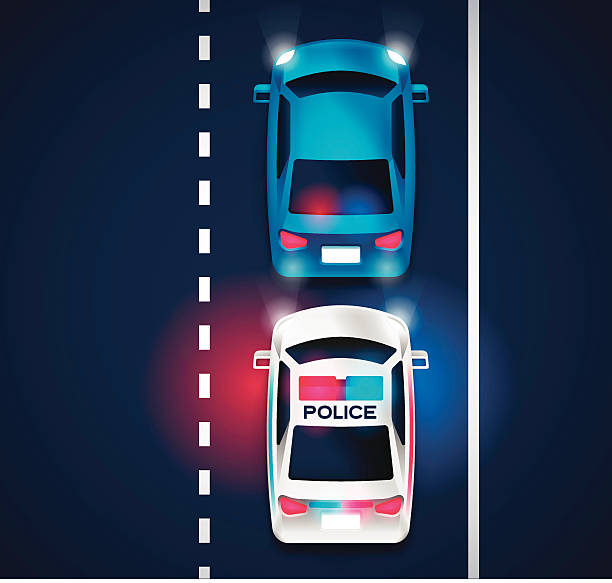 Police Traffic Violation Police traffic stop or chase
concept. A police car with it's lights on pulling over a
violator. EPS 10 file. Transparency effects used on highlight
elements. police car chase stock illustrations