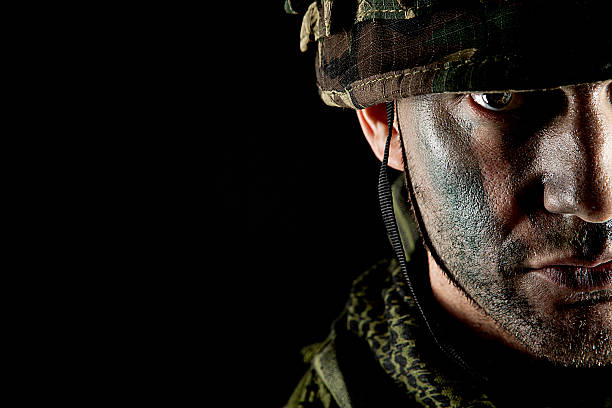 Close up portrait of a soldier stock photo