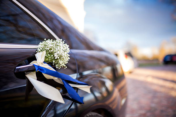 Wedding car decoration stock photo