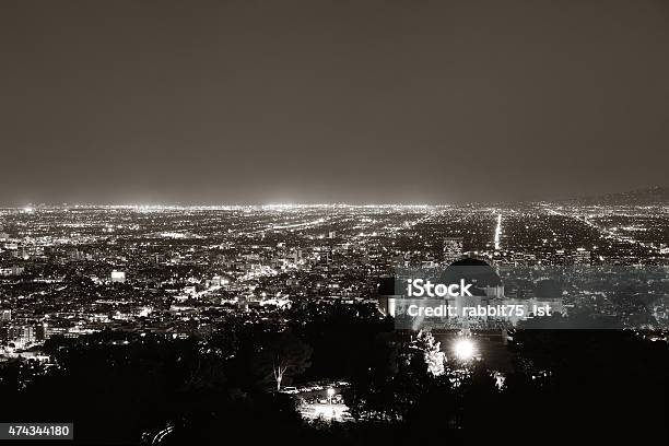 Los Angeles At Night Stock Photo - Download Image Now - 2015, Architecture, Black And White