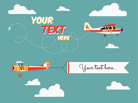Flying Advertising Banners Pulled By Light Plane Stock Illustration ...