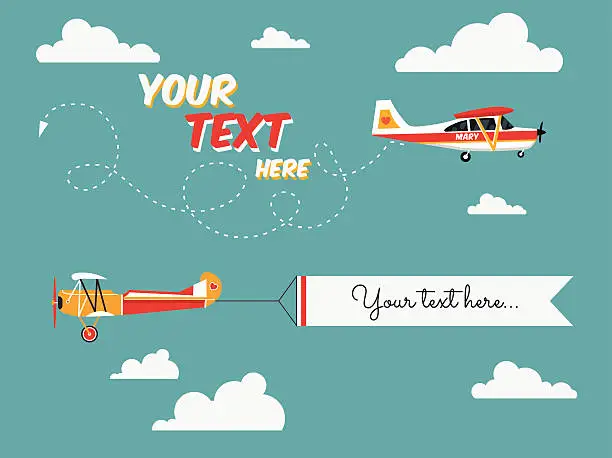 Vector illustration of Flying advertising banners pulled by light plane