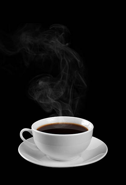 istock Cup of hot coffee on a black background. Steam. 474349740