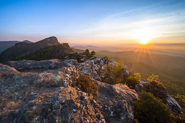 Linville Gorge Chimneys Sunrise stock photo