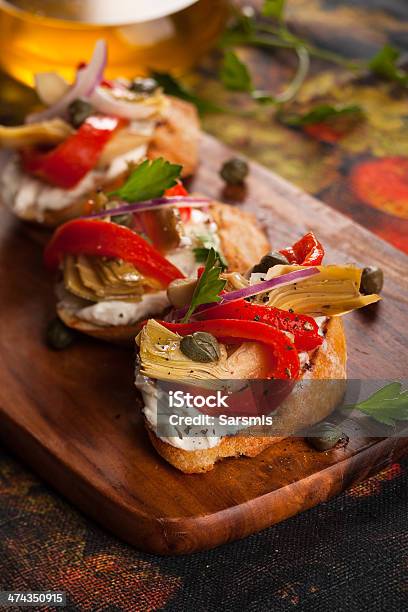 Artichoke Toasts Stock Photo - Download Image Now - Appetizer, Artichoke, Bread