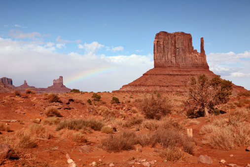 World-wide well-known Mittens from red sandstone. Red Desert. Monument Valley - Navajo Reservation during the summer thunderstorms.