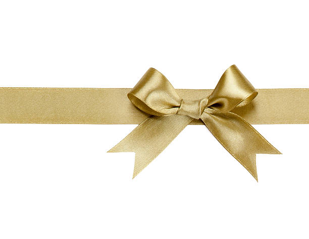 istock Gold ribbon with bow isolated on white 474351146