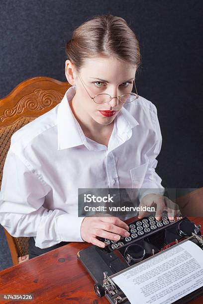 Severe Secretary From The 1930s Or 1940s Stock Photo - Download Image Now - 1930-1939, 1940-1949, 20-29 Years