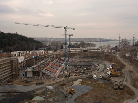 Istanbul, Besiktas, Turkey - February 13, 2014: Construction of The Besiktas Vodafone Arena at Istanbul, Besiktas. A new football stadium is making for BJK.