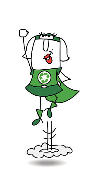 ilustrações, clipart, desenhos animados e ícones de karen o super reciclagem mulher em ação - recycling green environment superhero