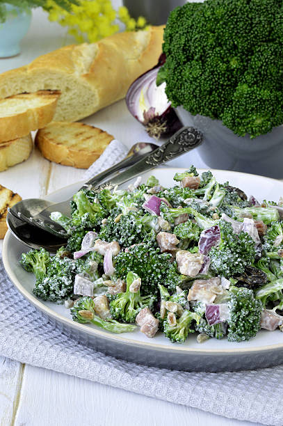 Broccoli salad. Close up. stock photo