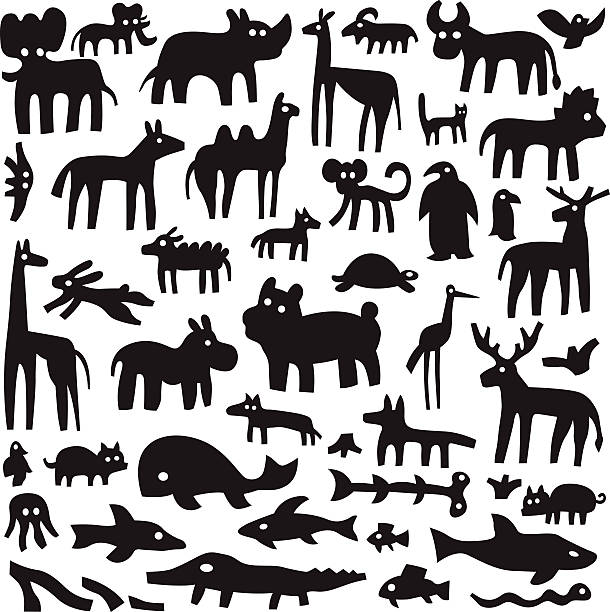 zwierzęta-doodles - animal doodle bear kangaroo stock illustrations
