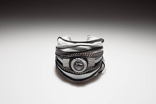 istock Leather bracelet with big diamond 474367556
