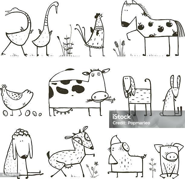 Ilustración de Divertidos Dibujos Animados De Granja Animales Domésticos Para Niños Para Colorear Página De y más Vectores Libres de Derechos de Dibujar