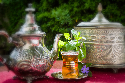 Mint tea - traditional Arabian drink in garden