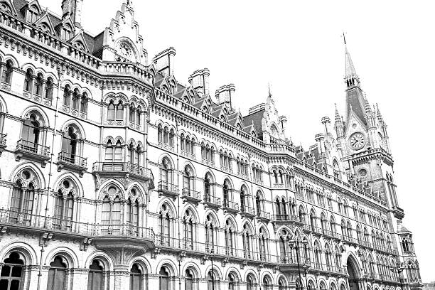 old architecture in london england windows and brick exterior    wall