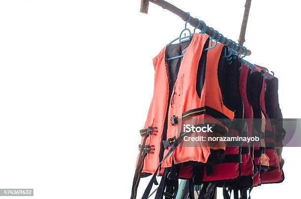 Hanged Life Jacket Isolated Stock Photo - Download Image Now - 2015, Clothing, Equipment