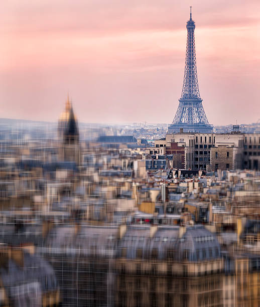 Aerial View of Paris with the Eiffel Tower. Traditional View stock photo