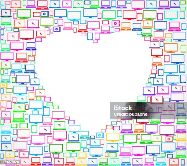 Heart On Digital Screen And Smart Phone Pattern Stock Illustration - Download Image Now - Online Dating, Television Set, 2015