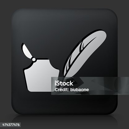 istock Black Square Button with Quill and Ink Set 474377476