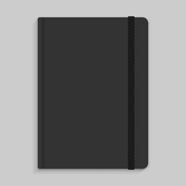 몰스킨 노트북, 블랙 탄성체 머리밴드 벡터 이미지 - note pad leather diary book stock illustrations
