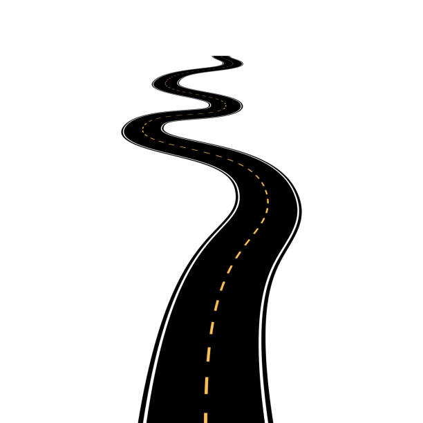 ilustraciones, imágenes clip art, dibujos animados e iconos de stock de abstract carretera asfaltada aislado sobre fondo blanco - single line yellow road asphalt