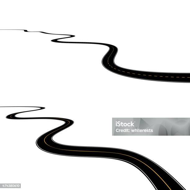 Abstract Asphalt Road Isolated On White Background Stock Illustration - Download Image Now - Long, Single Lane Road, Road