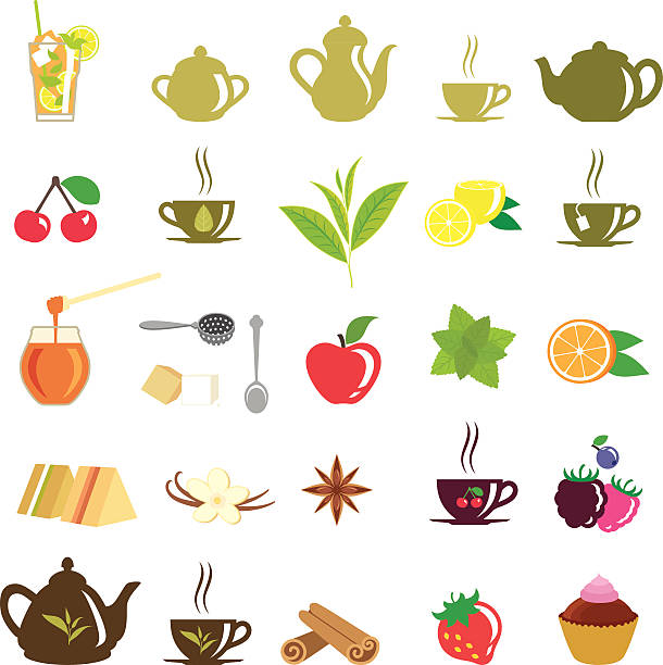 ikony herbaty - green tea tea teabag green stock illustrations