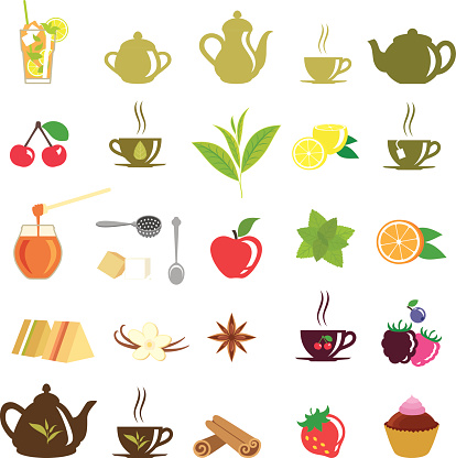 A collection of vector design elements on tea thematic.