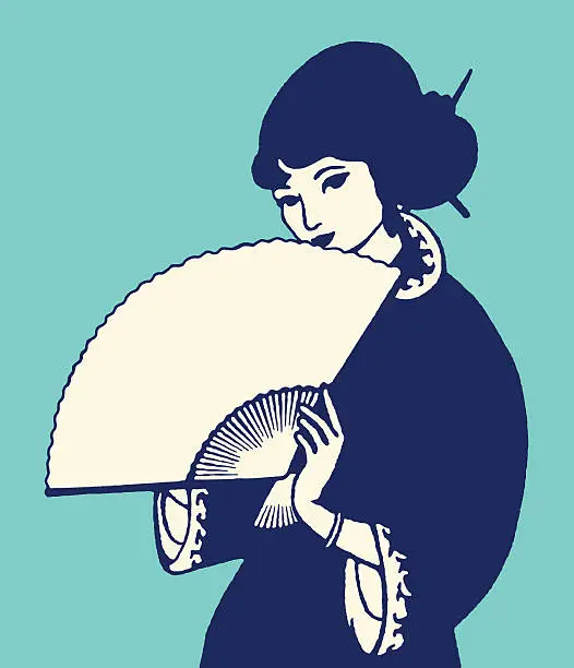 Vector illustration of Asian Woman Holding Fan