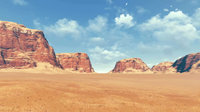Red rocks among desert land panoramic view
