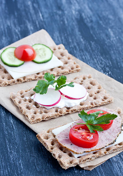 crisp bread with cheese and smoked turkey meat