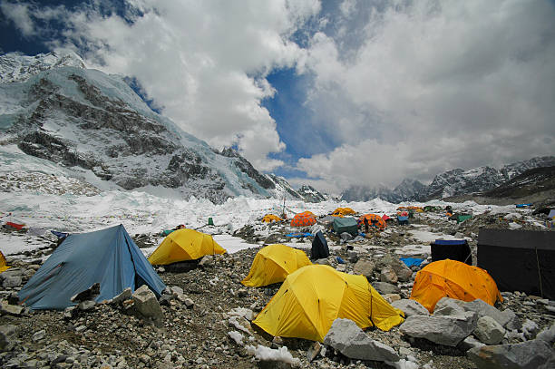 Tents in Everest Base Camp. Nepal Himalayas. Tents in Everest Base Camp. Nepal Himalayas. base camp photos stock pictures, royalty-free photos & images