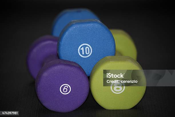 Hand Weights Set Of Three Stock Photo - Download Image Now - Blue, Colors, Dumbbell