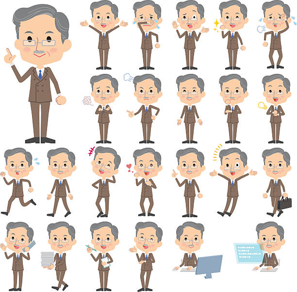 ilustrações, clipart, desenhos animados e ícones de タ ゙ フ ゙ ルスーツオールハ ゙ ックひけ ゙ 男性 - president men cartoon old