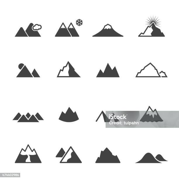Icone Di Montagna - Immagini vettoriali stock e altre immagini di Montagna - Montagna, Sagoma - Controluce, Simbolo