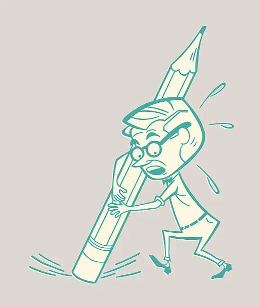 Vector illustration of Man with a Giant Pencil
