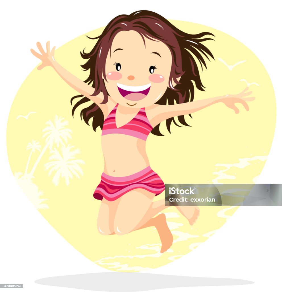 Girl jumping at the beach Teenage girl wearing bikini and jumping at the beach. Beach stock vector