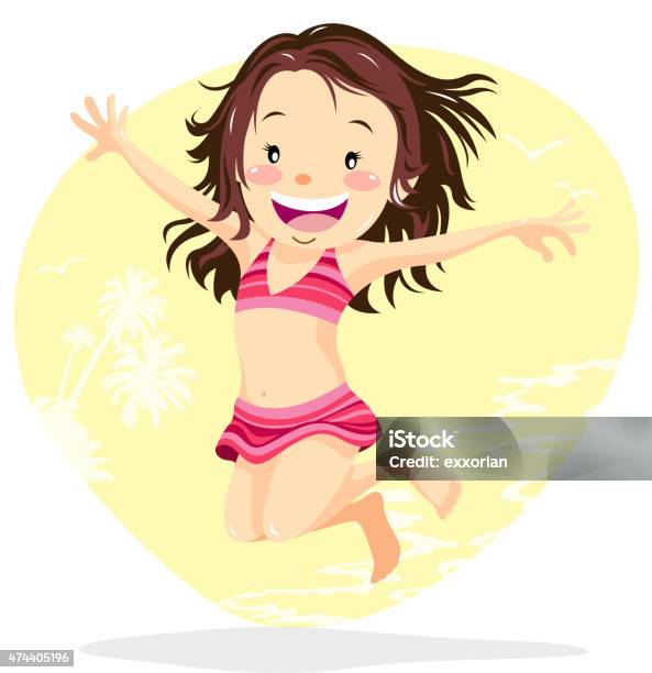 Girl Jumping At The Beach Stock Illustration - Download Image Now - Beach, Teenager, Water Slide