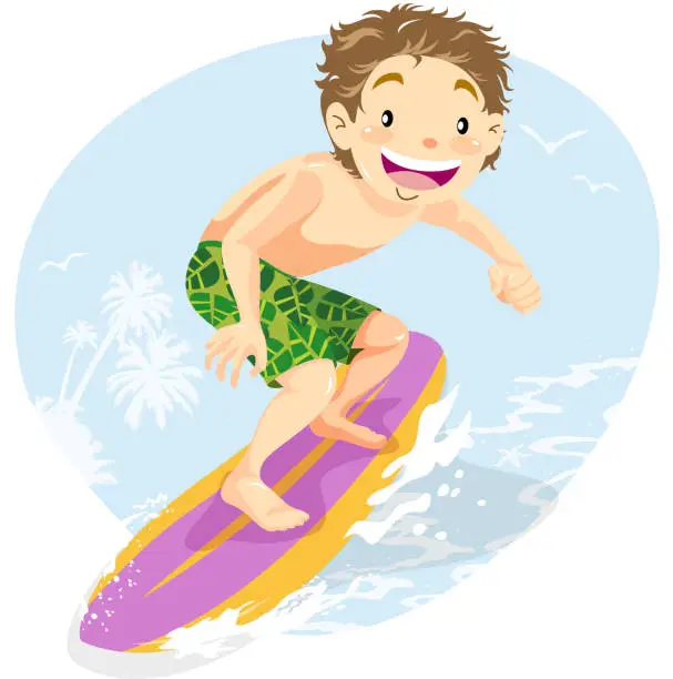 Vector illustration of Surfer boy summer riding wave
