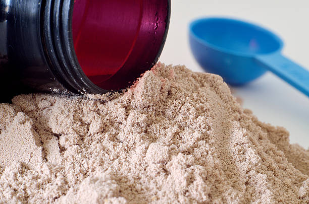 istock Black shaker in heap of chocolate protein powder 474405496